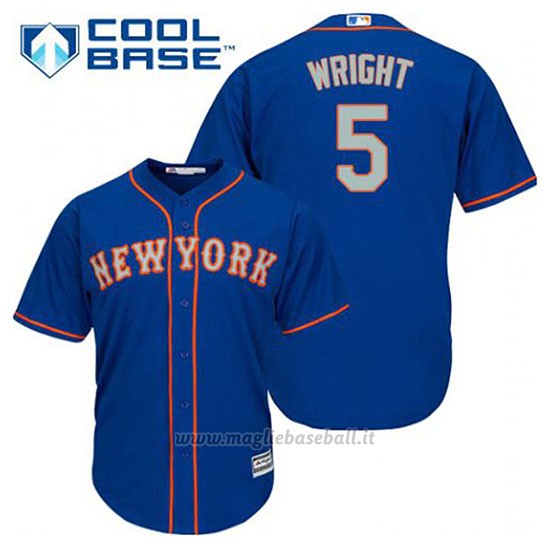 Maglia Baseball Uomo New York Mets David Wright 5 Blu Alterner 1ªCool Base